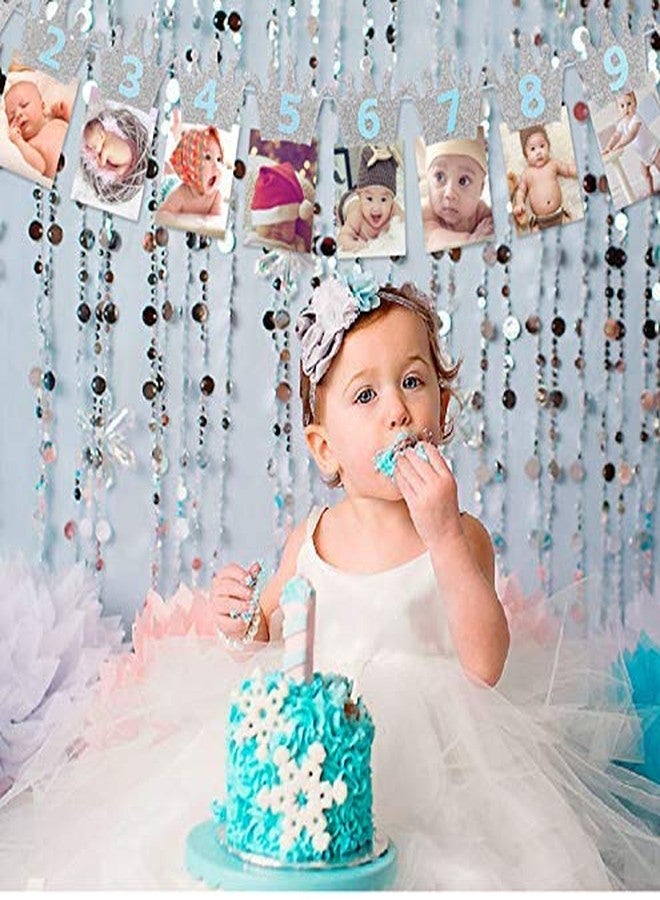 فيستيكو لافتة صور عيد ميلاد فيستيكو، لافتة صور عيد ميلاد الطفل الأول، ديكور حفلة عيد ميلاد من حديثي الولادة إلى 12 شهرًا (تاج فضي أزرق، متعدد الألوان) - Image 2